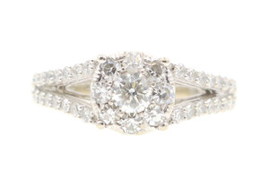 1.38 ctw Round Diamond Halo Cluster Split Shank 14KT White Gold Engagement Ring 
