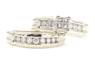 0.63 ctw Princess and Round Diamond Channel Set 14KT White Gold Wedding Ring Set