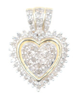 10KT Two-Tone Gold 0.60 Ctw Round Diamond Heart Cluster Halo Pendant 0.7" by SUN