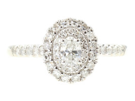 0.68 ctw Oval and Round Diamond Double Halo 14KT White Gold Engagement Ring 3.4g