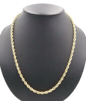 High Shine 10KT Yellow Gold 5.5mm Wide Hollow Rope Chain Necklace 24.5" - 13.41g