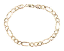 Estate High Shine 10KT Yellow Gold 7mm Classic Figaro Chain Bracelet 8.5" 4g