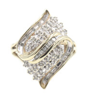 Estate 0.26 Ctw Round & Baguette Diamond 10KT Yellow Gold Waterfall Cluster Ring