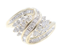 0.83 Ctw Baguette & Round Diamond Freeform Cluster 10KT Gold Cocktail Ring 4.9g