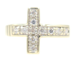 Religious East-West Style Round CZ 10KT Yellow Gold Cross Ring by ASK - 4.42g