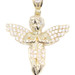 High Shine 10KT Yellow Gold Round CZ Iced Angel Necklace Pendant 1.9" - 4.13g