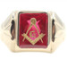 Estate Masonic Compass Men's Signet Ring Lab Created Ruby 10KT Yellow Gold 4.6g