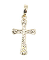 Classic 10KT Yellow Gold High Shine 1" Diamond Cut Cross Necklace Pendant 0.56g