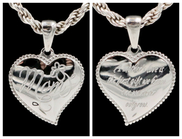 Stainless Steel Floral Mom Heart Pendant on 24 1/2" Sterling Silver Rope Chain