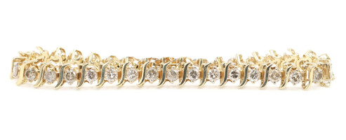 Women's 4.35 ctw Round Diamond 10KT Yellow Gold S-Link 7" Tennis Bracelet 12.27g