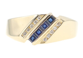 Men's Diagonal 0.44 Ctw Lab-Created Sapphire & Natural Diamond 14KT Gold Ring