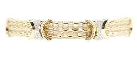 14KT Yellow Gold Mesh Band 11mm Triple Strand 0.50 ctw Round Diamond Bracelet