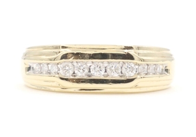 Men's 0.34 ctw Round Diamond 10KT Yellow Gold Angled Channel Wedding Band MGW 