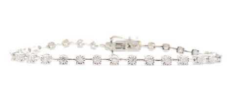 0.95 ctw Round Diamond 10KT White Gold Illusion Setting 7" Tennis Bracelet 6.9g