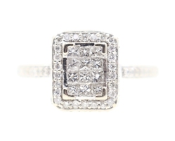 0.90 ctw Princess & Round Diamond Rectangle Halo 14KT White Gold Engagement Ring