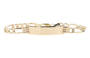 High Polish 14KT Yellow Gold Blank ID Bar Diamond-Cut Figaro Bracelet 8" - 12.4g