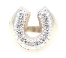 Estate 0.22 Ctw Single Cut Diamond 10KT Yellow Gold Horseshoe Statement Ring