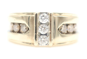 Men's 1.20 Ctw Channel-Set White & Champagne Diamond 10KT Gold Ring by MGW 8.7g