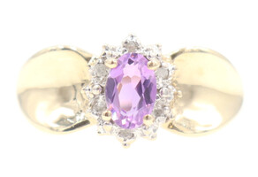 Women's 0.25 Ct Purple Amethyst & Single Cut Diamond Halo 10KT Yellow Gold Ring