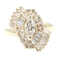 1.72 ctw Marquise Round and Baguette Cut Diamond 14KT Yellow Gold Cocktail Ring