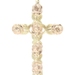 Jabel 1.7" Pink and Green Gold Carved Cross with Sculpted Roses and Leaves 6.2g