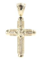 Large 2.5" 14KT Yellow Gold 0.80 ctw Round & Baguette Diamond Cross Pendant 16g