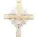 Estate High Shine 10KT Two-Tone Gold Sunburst Crucifix Necklace Pendant 1.3" 