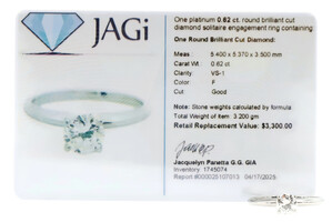 0.62 ctw Round Brilliant Cut Diamond VS1 F Platinum Solitaire Engagement Ring 3g