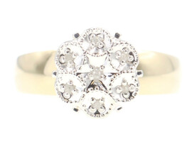Women's 10KT Two-Tone Gold 0.06 Ctw Round Diamond Flower Cluster Ring - 3.62g