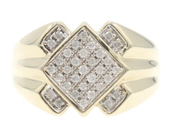 Men's 0.60 Ctw Round Diamond 10KT Gold Diagonal Square Cluster Statement Ring