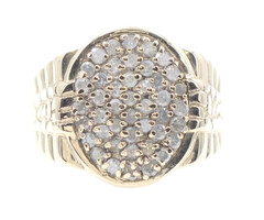 1.10 ctw Round Diamond Oval Cluster 10KT Yellow Gold Watch Band Style Men's Ring