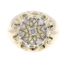Men's Estate 0.95 Ctw Round Diamond 10KT Yellow Gold Cluster Statement Ring 12g
