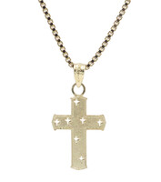 10KT Yellow Gold Unique Cross Pendant w 21" 14KT Gold Box Chain Necklace 3.38g