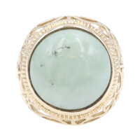 Solitaire 13.40 Ct Round Cabochon Jade 14KT Yellow Gold Filigree Cocktail Ring