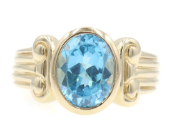 2.50 Ct Oval Blue Topaz in 10KT Yellow Gold Roman Column Style Ring by DMS 5.7g