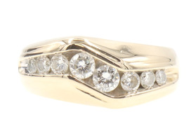 Angled 8-Stone 0.75 Ctw Round Cut Diamond 14KT Yellow Gold Channel Band Ring IBG