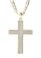 10KT Yellow Gold 0.80 ctw Micro Pave Diamond Cross Pendant on 14KT Necklace 15g
