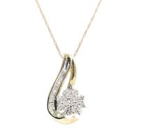 0.30 ctw Round and Baguette Diamond 10KT Yellow Gold Swirl Pendant 18" Necklace