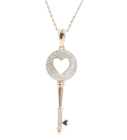 10KT Rose Gold 0.40 ctw Round Diamond Key Heart Pendant w 10KT Gold 18" Necklace