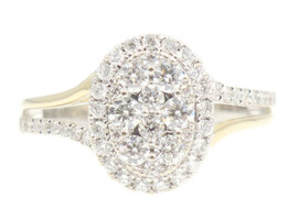 Estate 0.80 Ctw Round Diamond Oval Cluster 14KT Gold (585) Halo Engagement Ring