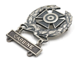 Sterling Silver WWII Iron Cross Wreathed CARBINE Badge Pin - US Military