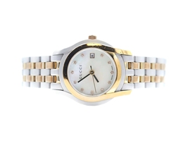 Gucci Luxury Mother Of Pearl Two-Tone Stainless Steel Diamond 5500L Wrist Watch 