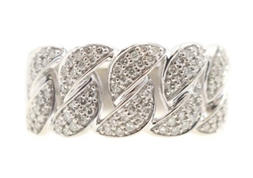 1.00 ctw Round Diamond Iced Curb Link Chain Style 10KT White Gold Men's Ring 6g