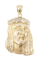 Religious 10KT Yellow Gold Face of Jesus Diamond-Cut Necklace Pendant 1.5" 3.2g