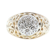 0.10 ctw Round Diamond Round Kentucky Cluster 14K Yellow Gold Filigree Ring 5.6g