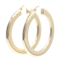 High Polish 14KT Yellow Gold Flat Hoop Earrings 1.5" by UNOAERRE Italy - 6.30g