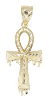 Diamond-Cut 10KT Yellow Gold Dripping Egyptian Ankh Necklace Pendant 1.9" - 2.3g