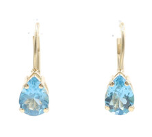 Women's 1.10 Ctw Teardrop Blue Topaz 14KT Yellow Gold Leverback Drop Earrings