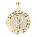 Medium 10KT Yellow Gold Two Tone Round Curb Link Bezel Jesus Necklace Pendant 