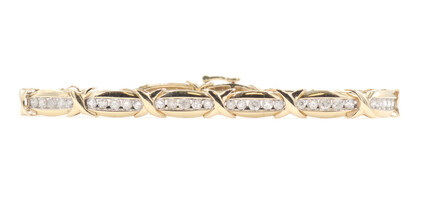 Estate 2.40 ctw Round Diamond 10KT Yellow Gold XO Link 7" Tennis Bracelet 12.4g